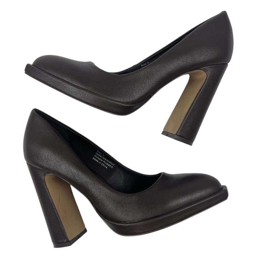 Gabrielle Union Platform Pumps Size 9 Brown Faux Leather Chunky Block Heel - Picture 7 of 10